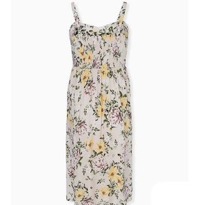 IVORY FLORAL CHALLIS MIDI DRESS